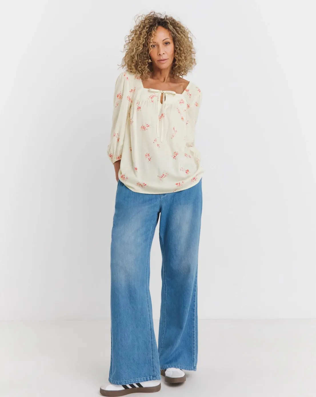 Pink Floral Square Neck Tie Front Top