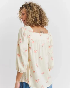 Pink Floral Square Neck Tie Front Top