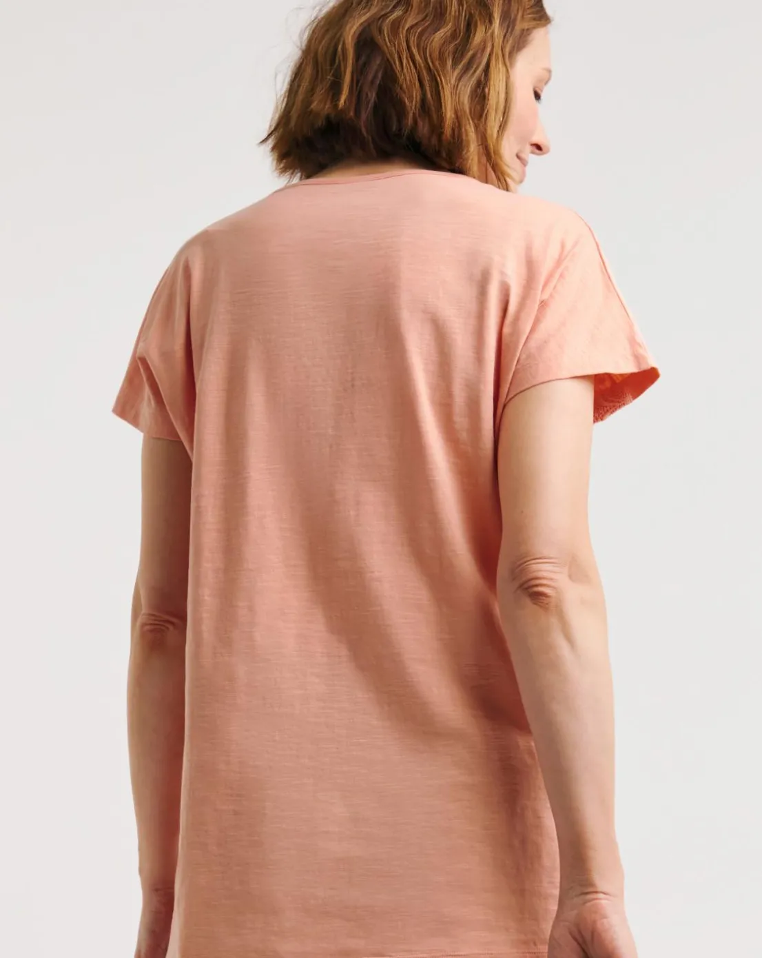 Pink Lace Trim Short Sleeve Longline Top