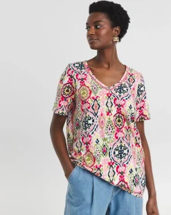Pink Print V-Neck Bubble Hem Top