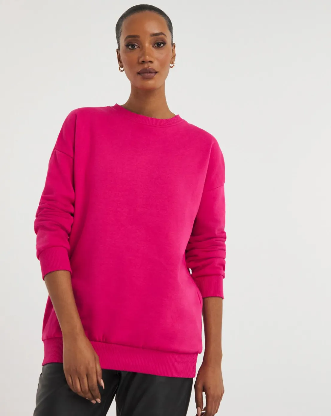 Pink Ribbed Detail Sweatshirt