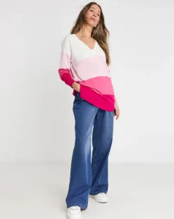 Pink Stripe V Neck Slouch Tunic
