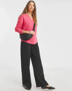 Pink V Neck Curved Hem Jumper