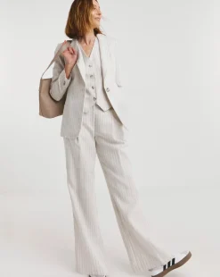 Pinstripe Linen Wide Leg Trousers