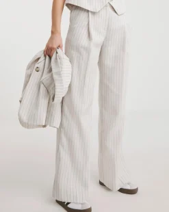 Pinstripe Linen Wide Leg Trousers
