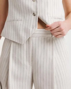 Pinstripe Linen Wide Leg Trousers