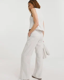 Pinstripe Linen Wide Leg Trousers