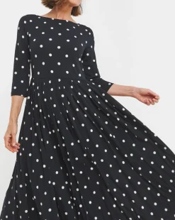 Pleated 3/4 Sleeve Slash Neck Dress