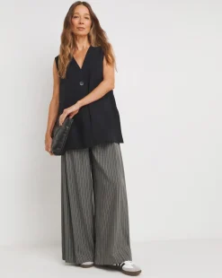 Pleated Pinstripe Wide Leg Trousers