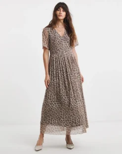 Pleated Short Sleeve Mesh Dress