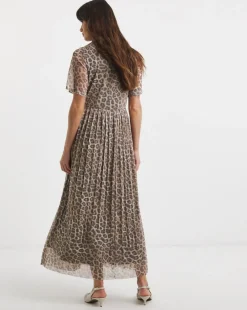 Pleated Short Sleeve Mesh Dress