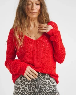 Pointelle All Over Stitch V Neck Jumper