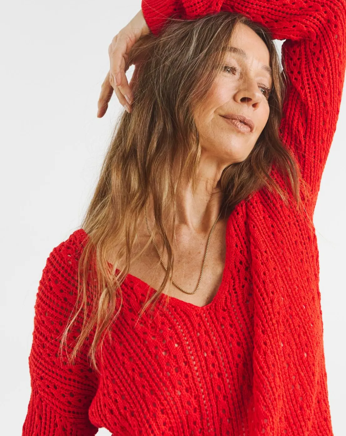 Pointelle All Over Stitch V Neck Jumper