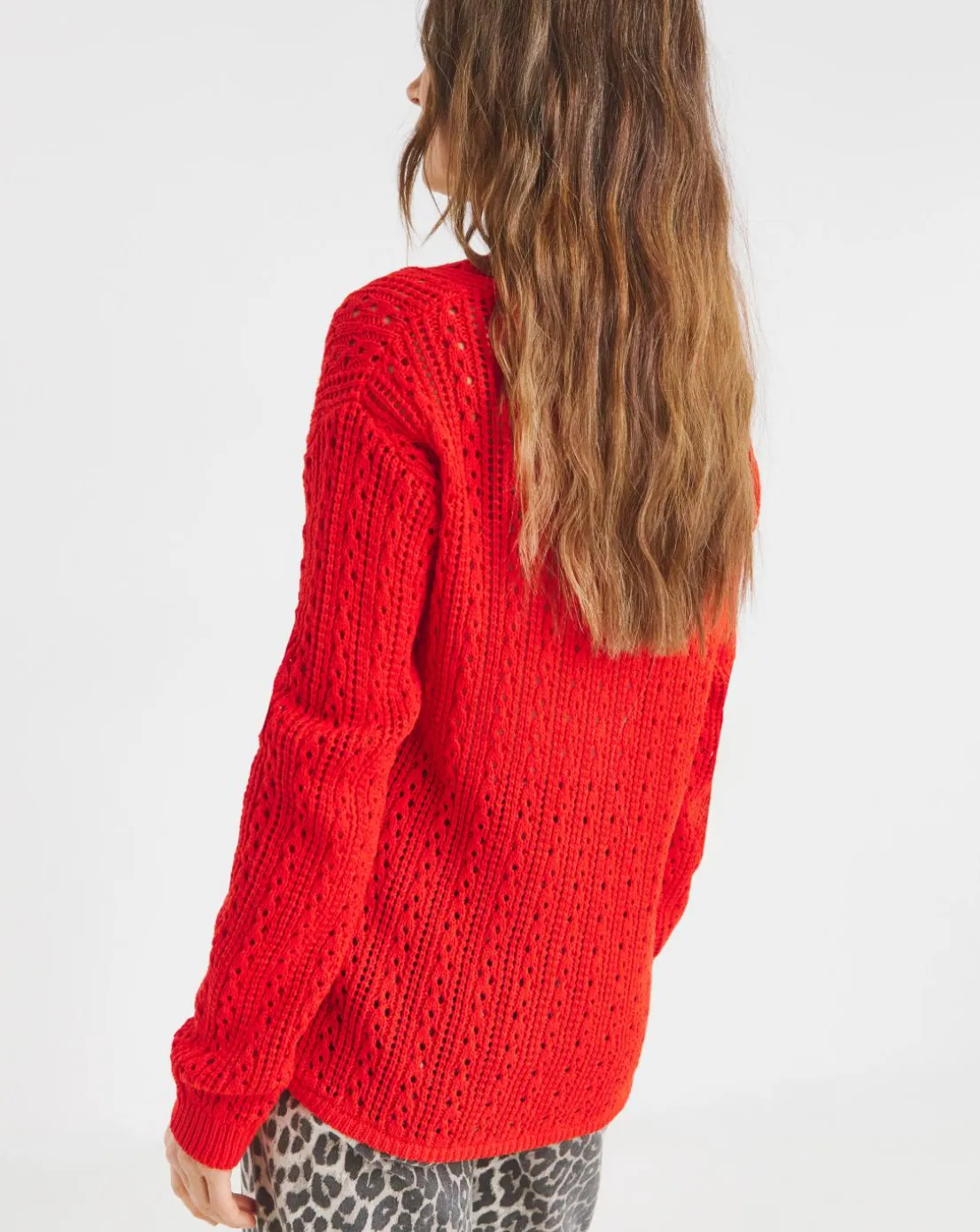 Pointelle All Over Stitch V Neck Jumper