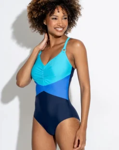 Pour Moi Brighton V Neck Tummy Control Swimsuit Aqua Tropic