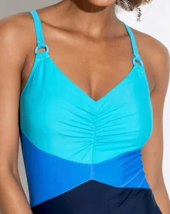 Pour Moi Brighton V Neck Tummy Control Swimsuit Aqua Tropic