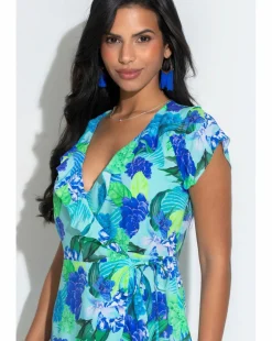 Pour Moi Free Spirit Frill Wrap Beachdress Aqua Tropic
