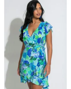 Pour Moi Free Spirit Frill Wrap Beachdress Aqua Tropic