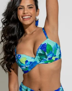 Pour Moi Free Spirit Wired Twist Front Lightly Pad Bikini Top Aqua Tropic