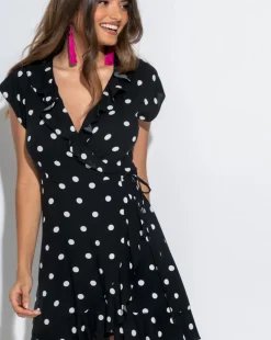 Pour Moi Getaway Frill Wrap Beachdress Black/White