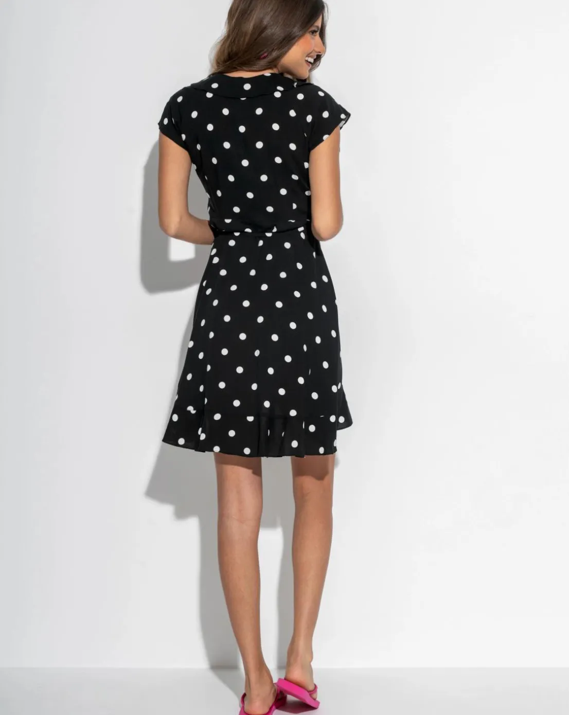 Pour Moi Getaway Frill Wrap Beachdress Black/White