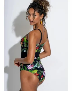 Pour Moi Palermo Panelled Tummy Control Swimsuit Black Tropic