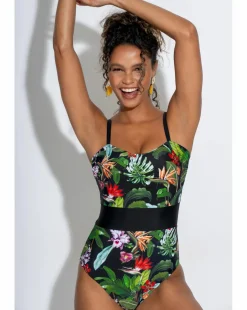 Pour Moi Palermo Panelled Tummy Control Swimsuit Black Tropic