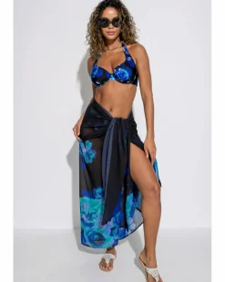 Pour Moi Portofino Chiffon Multiway Sarong Black Floral