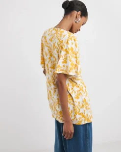 Print Button Front Angel Sleeve Top