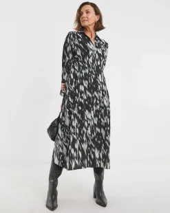 Printed Corset Midi Shirt Dress