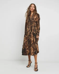 Printed Corset Midi Shirt Dress