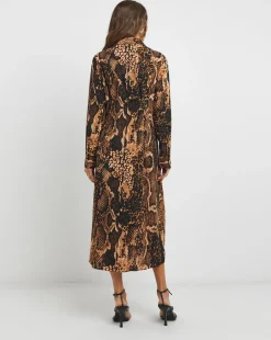 Printed Corset Midi Shirt Dress