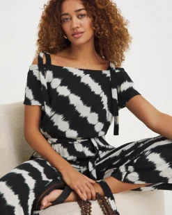 Printed Crinkle Tie Strap Jumpsuit