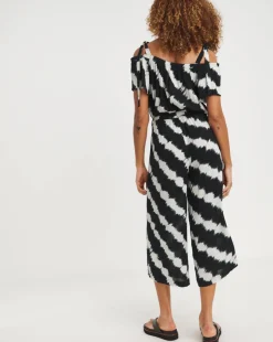 Printed Crinkle Tie Strap Jumpsuit