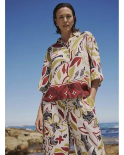 Printed Linen Mix Half Sleeve Shirt