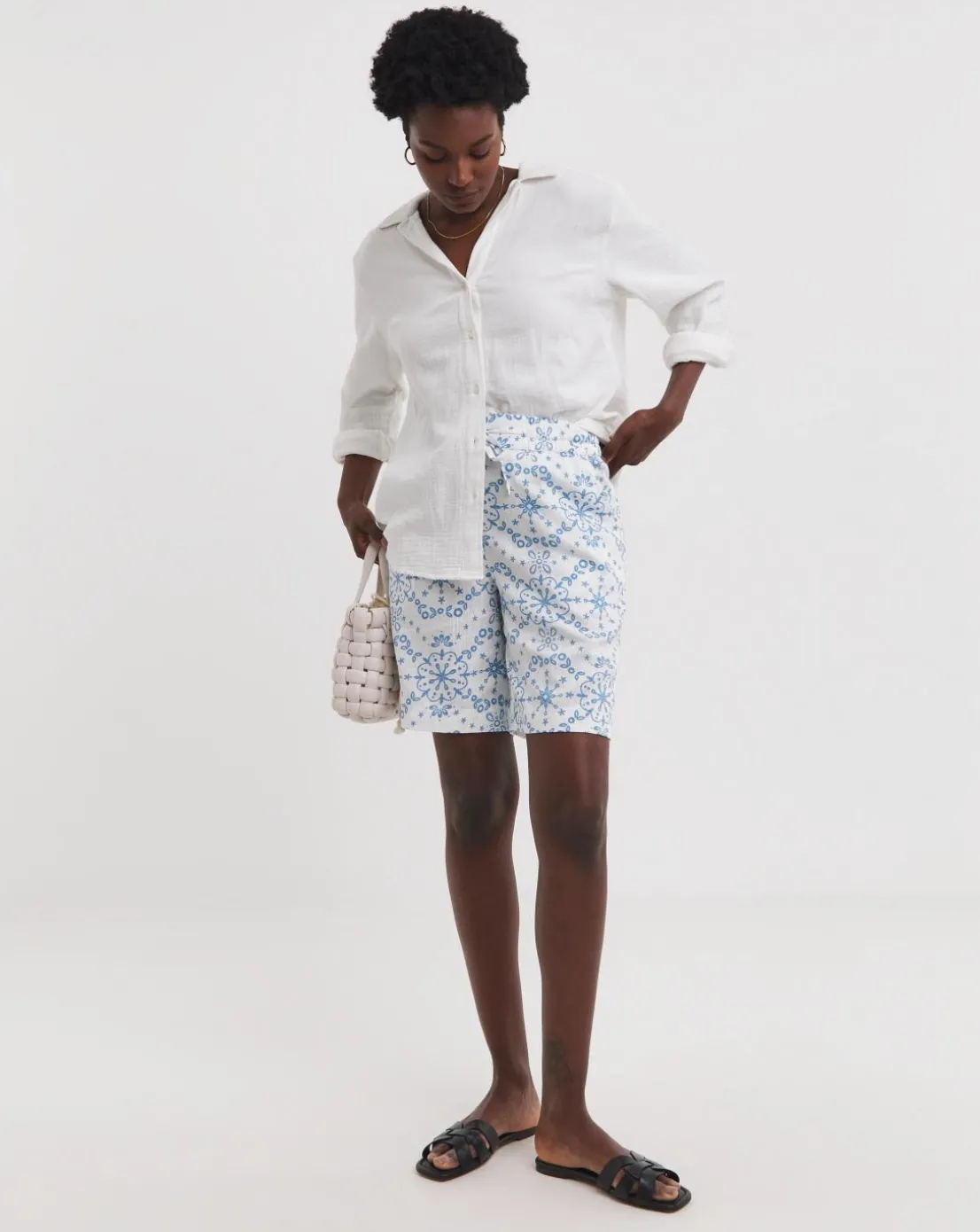 Printed Linen Mix Knee Length Shorts