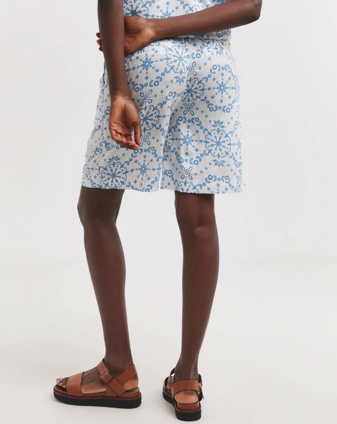 Printed Linen Mix Knee Length Shorts