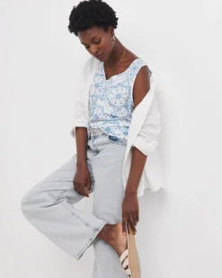 Printed Linen V Neck Vest Top