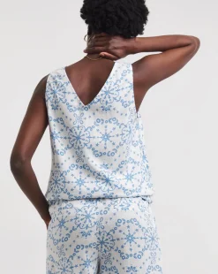 Printed Linen V Neck Vest Top