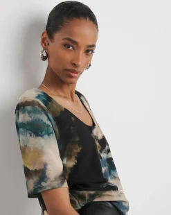 Printed Mesh Half Sleeve Top