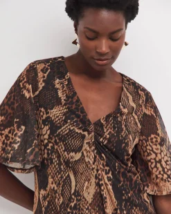 Printed Mesh V-Neck Angel Sleeve Top