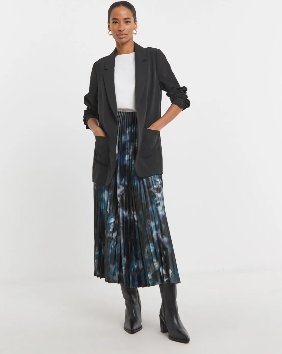 Printed Pleated Satin Maxi Skirt