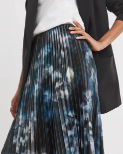 Printed Pleated Satin Maxi Skirt