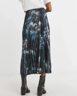 Printed Pleated Satin Maxi Skirt