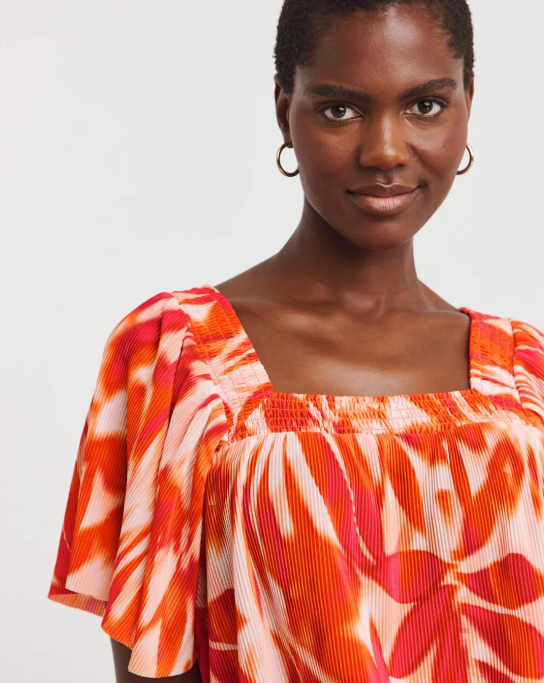 Printed Plisse Square Neck Top