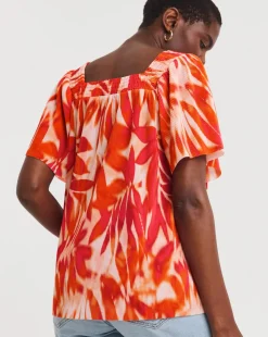 Printed Plisse Square Neck Top