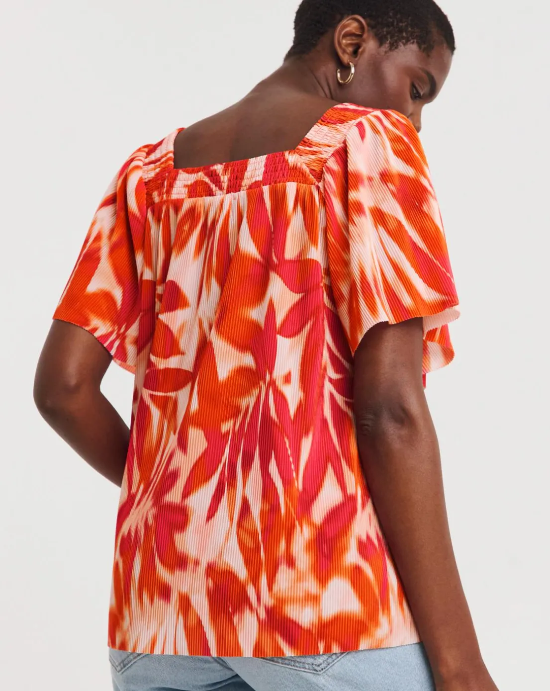 Printed Plisse Square Neck Top