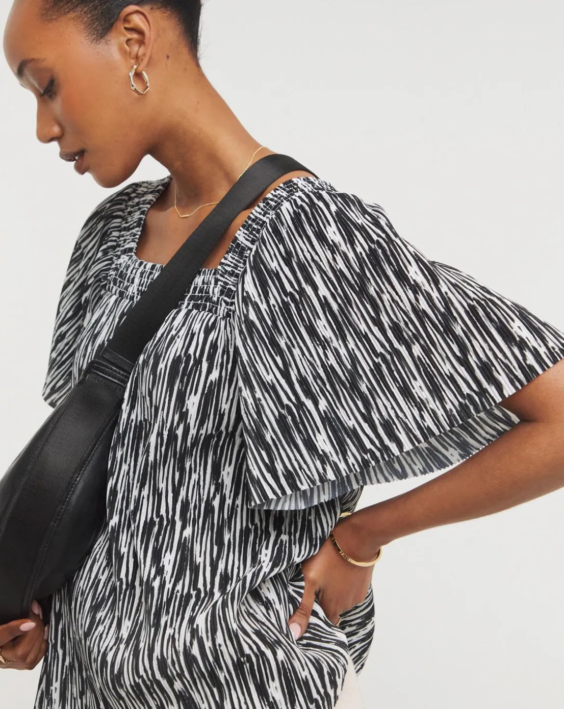 Printed Plisse Square Neck Top