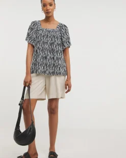 Printed Plisse Square Neck Top