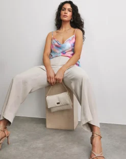 Printed Satin Cowl Neck Strappy Cami